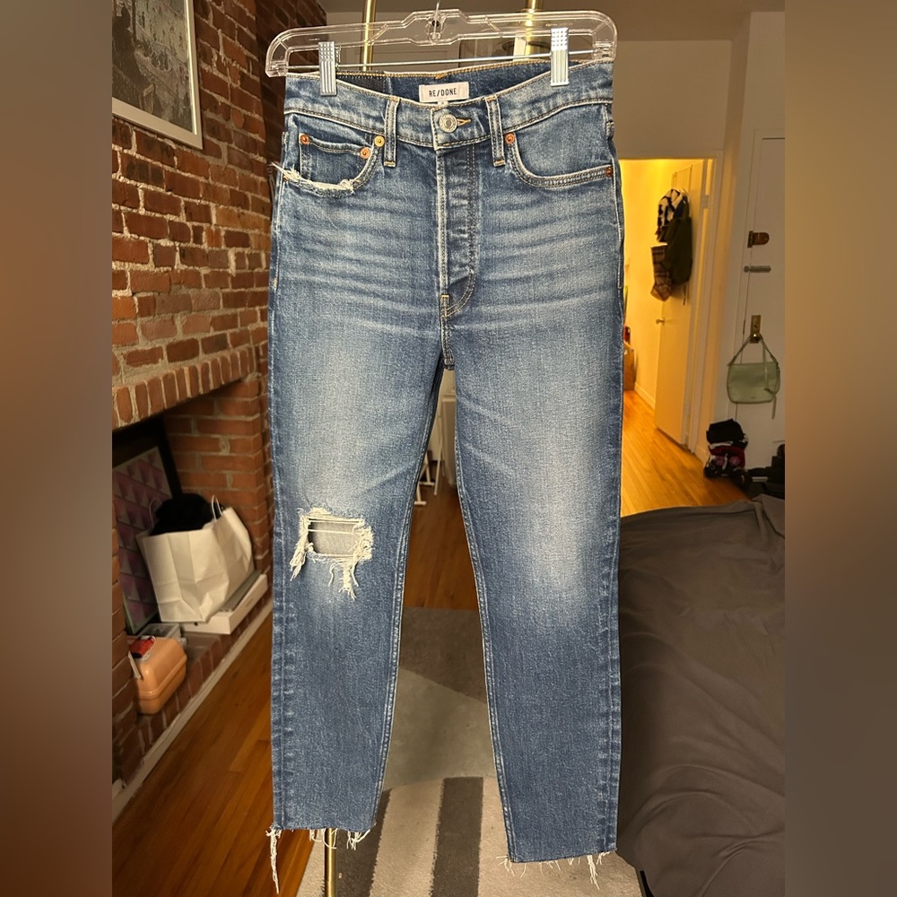 Distressed Re/Done 90s High Rise Ankle Cropped Jeans size 26